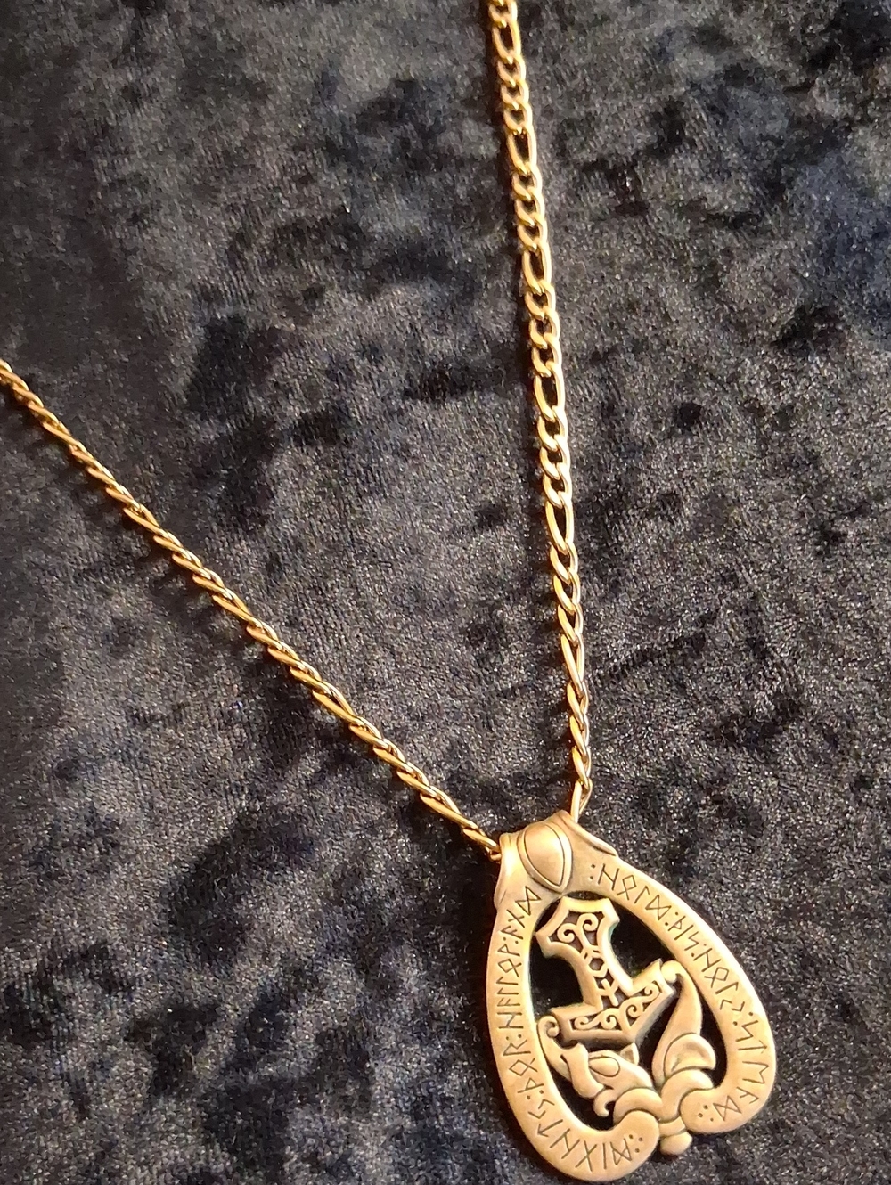 Gold-Tone Viking Mjolnir Rune Pendant Necklace